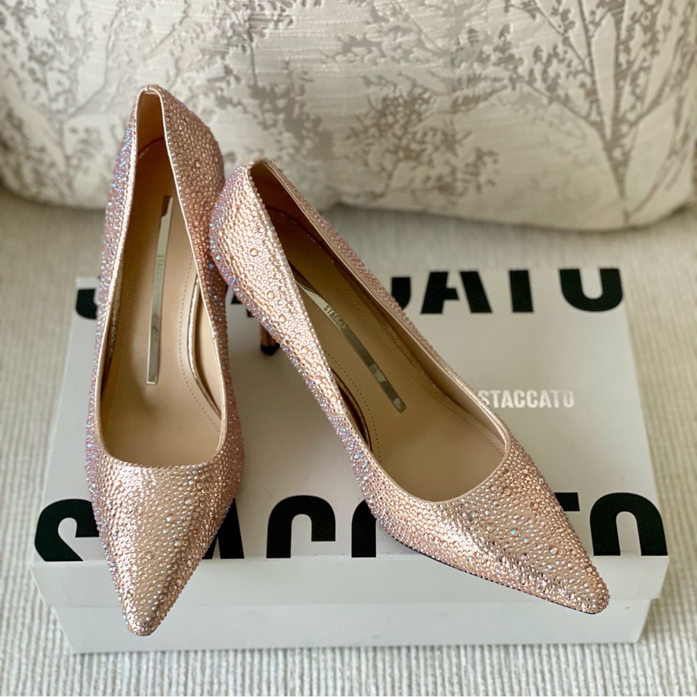 Staccato Crystal Embellished Elegant Wedding / Formal Stiletto Design Shoes Pink